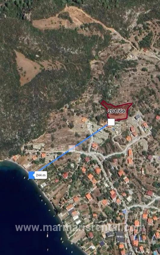 Im Dorf Söğüt mit Blick auf die Insel Simi und das Meer, Ökologischer Tourismus, bebaubare 2100 m2 Land