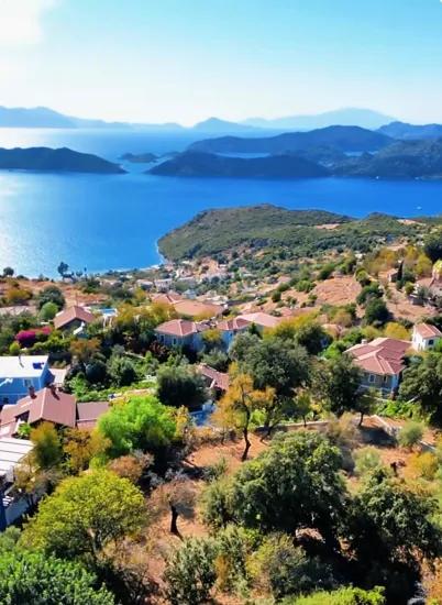Im Dorf Söğüt Mit Blick Auf Die Insel Simi Und Das Meer, Ökologischer Tourismus, Bebaubare 2100 M2 Land