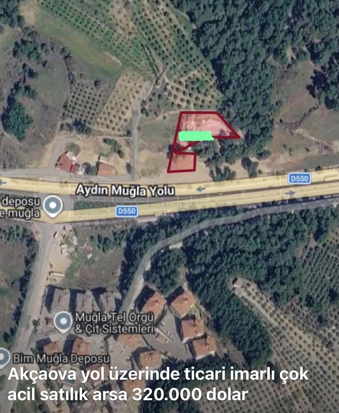 Muğla İzmir yol Üzerinde acil satılık 2600 m2 ticari İmarlı satılık arsa